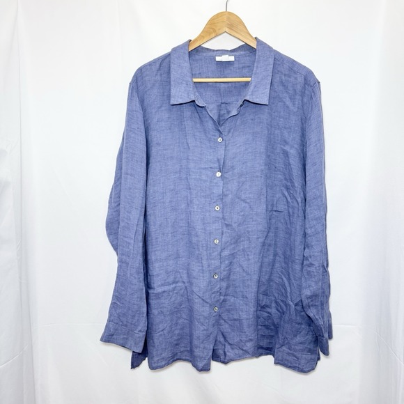 J Jill Love Linen Relaxed Fit Everyday Button Front Shirt Tunic Top Size 3X Blue - Picture 1 of 9